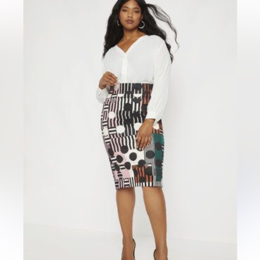 ELOQUII Neoprene Geometric Print Pencil Skirt Size 14